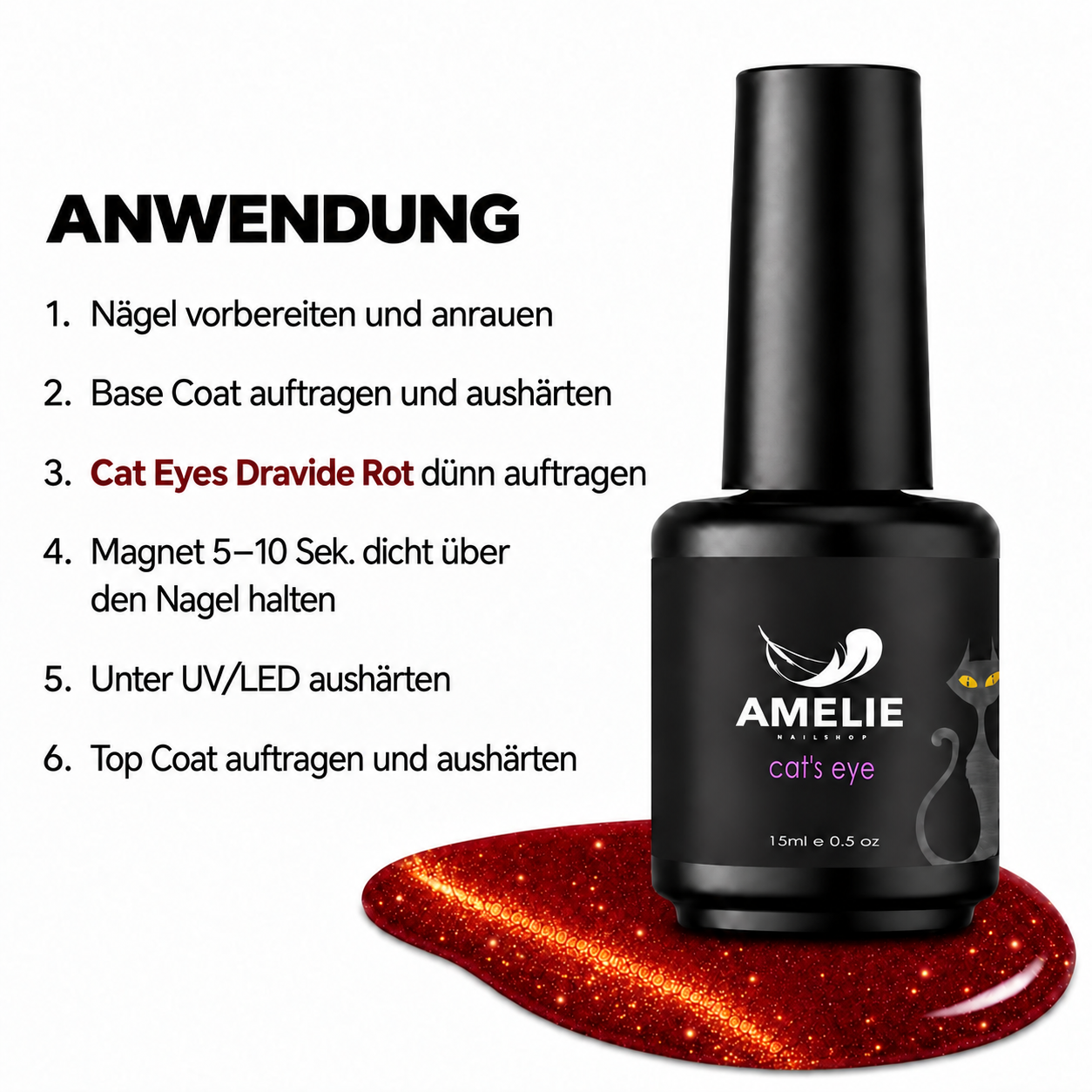 Amelie Nails Cat Eyes Dravide Rot 150* 15ml