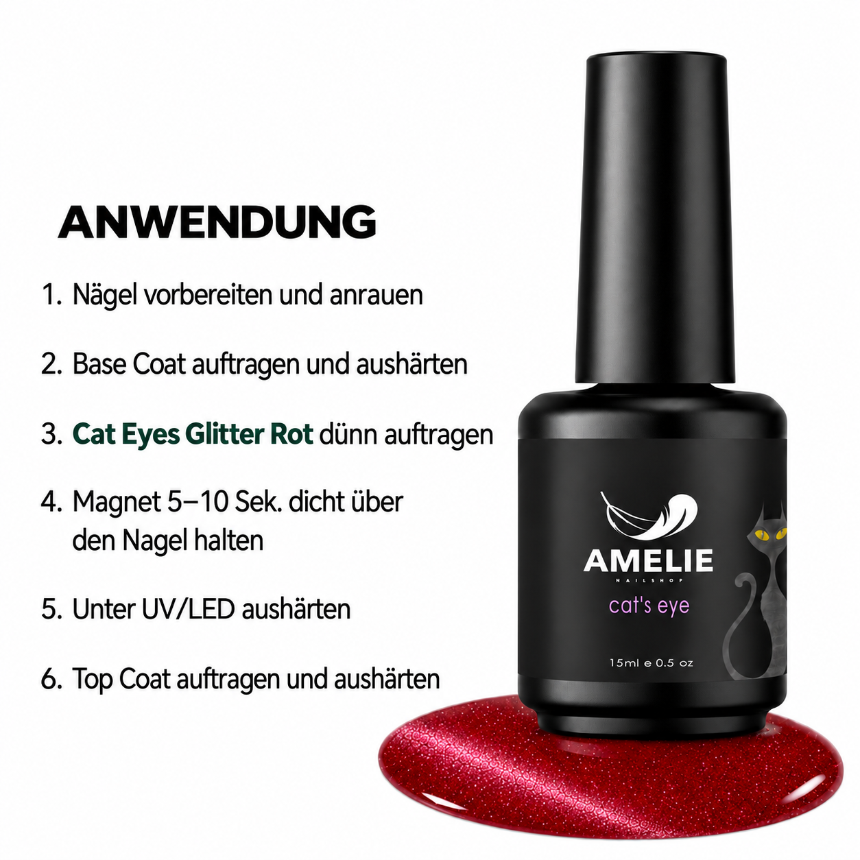 Amelie Nails Cat Eyes Glitter Rot  95* 15ml