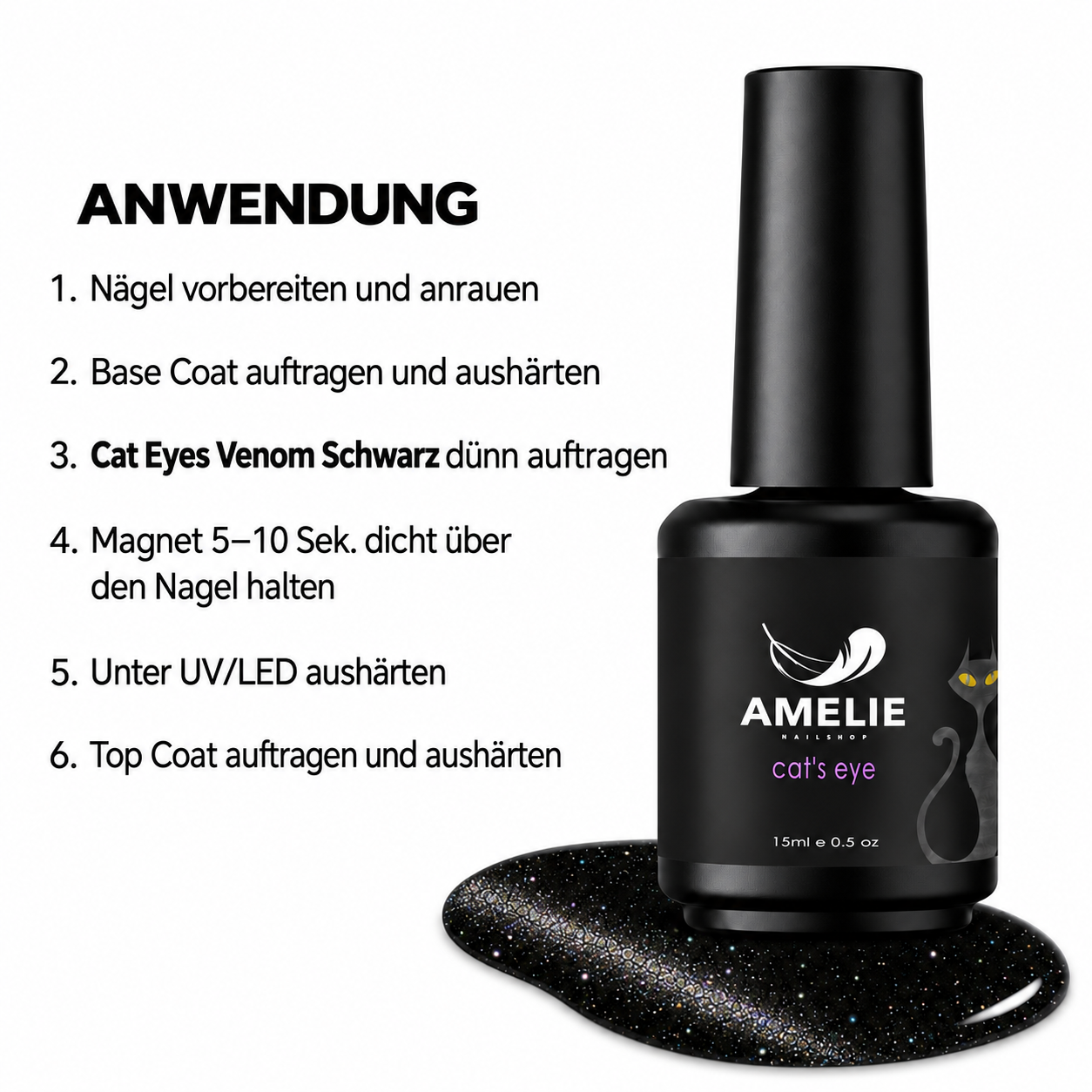 Amelie Nails Cat Eyes Venom Schwarz 80* 10ml