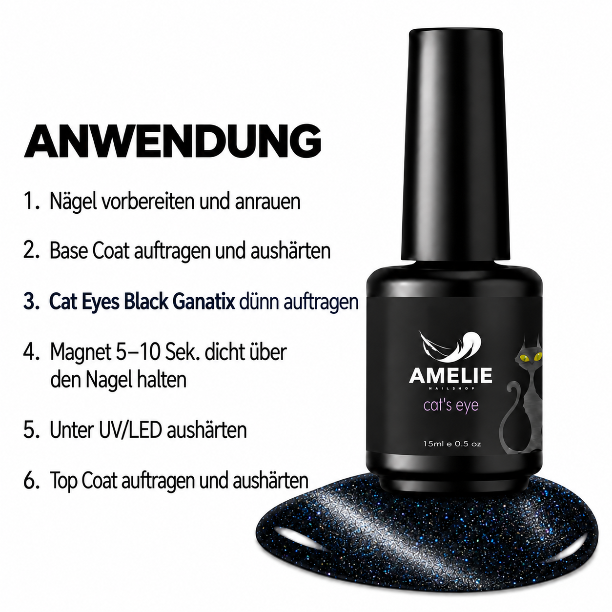 Amelie Nails Cat Eyes Black Ganatix 48* 15ml