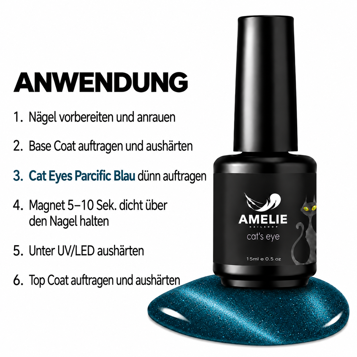Amelie Nails Cat Eyes Gel Pacific Blau 34* 10ml