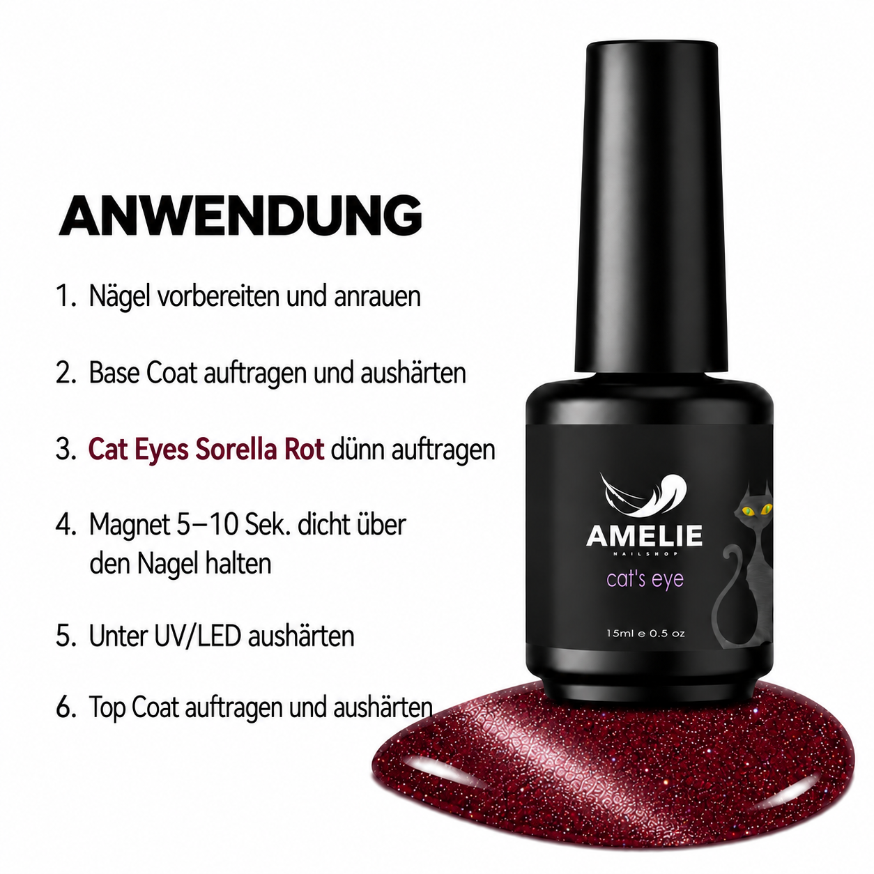 Amelie Nails Cat Eyes Sorella Rot 25* 10ml