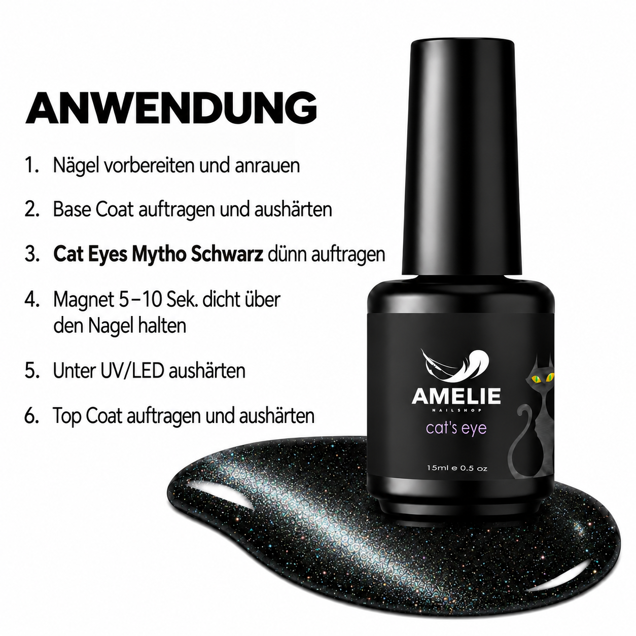 Amelie Nails Cat Eyes Mytho Schwarz 18* 15ml