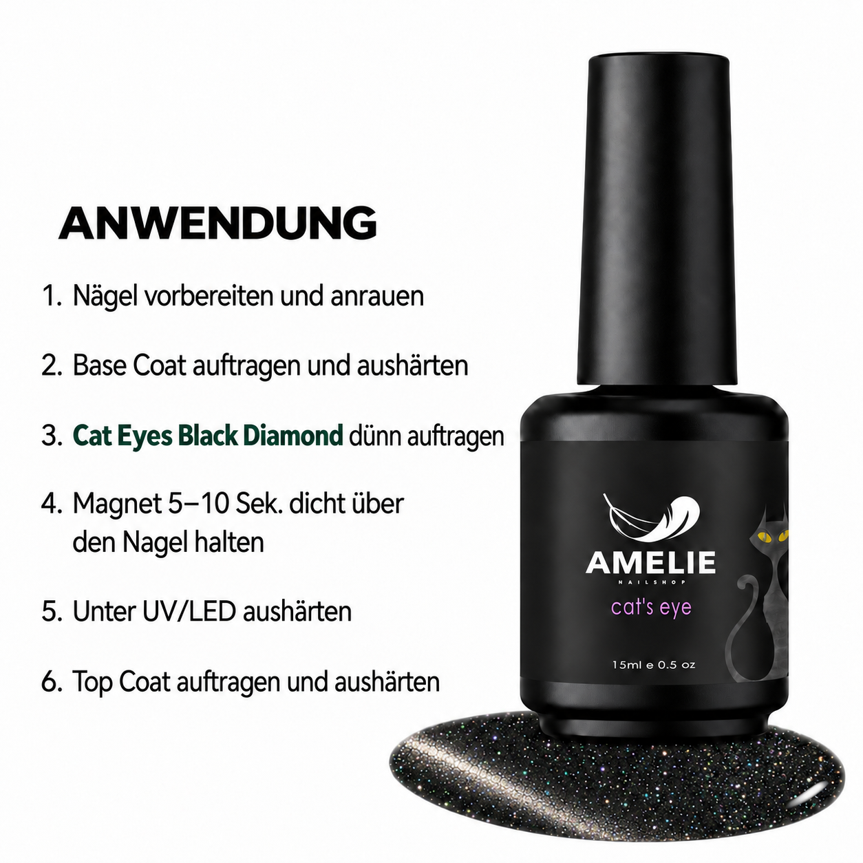 Amelie Nails Cat Eyes  Black Diamond 15* 15ml