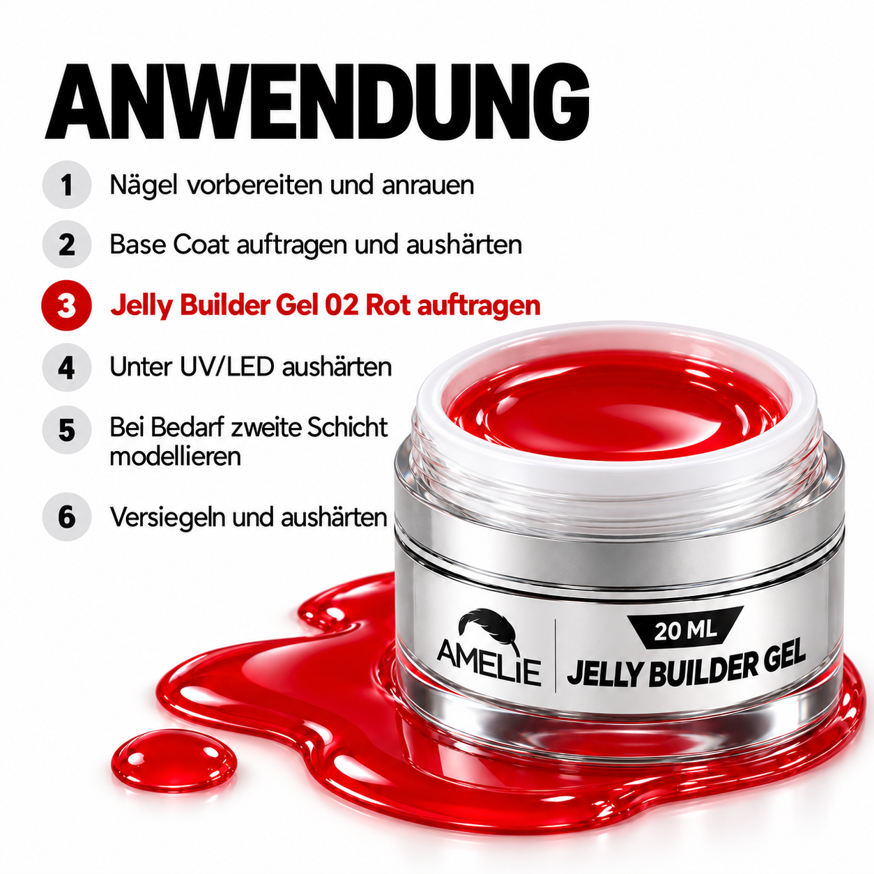 Amelie Nails Jelly Builder Gel 02*- Rot 20ml
