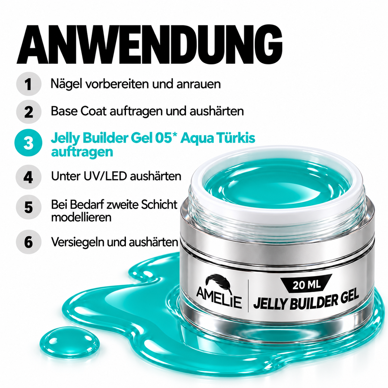 Amelie Nails Jelly Builder Gel 05 - Aqua Türkis 20ml