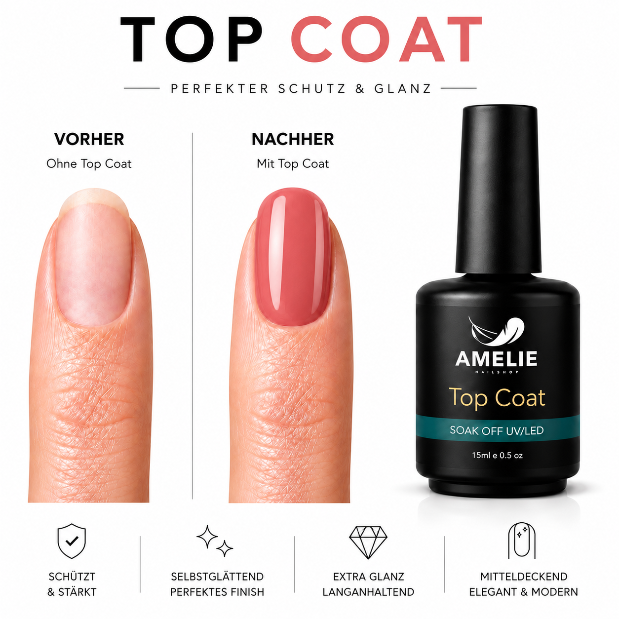 Amelie Nails Nude Top Coat Rose Rot 13* 15ml