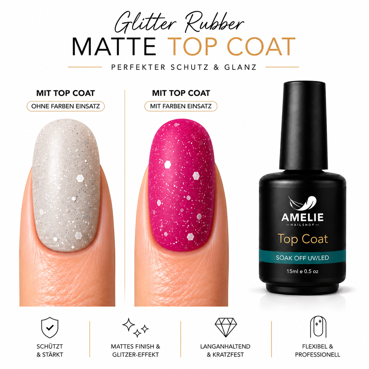Amelie Nails Glitzer Rubber Matte Top Coat 01* 15ml