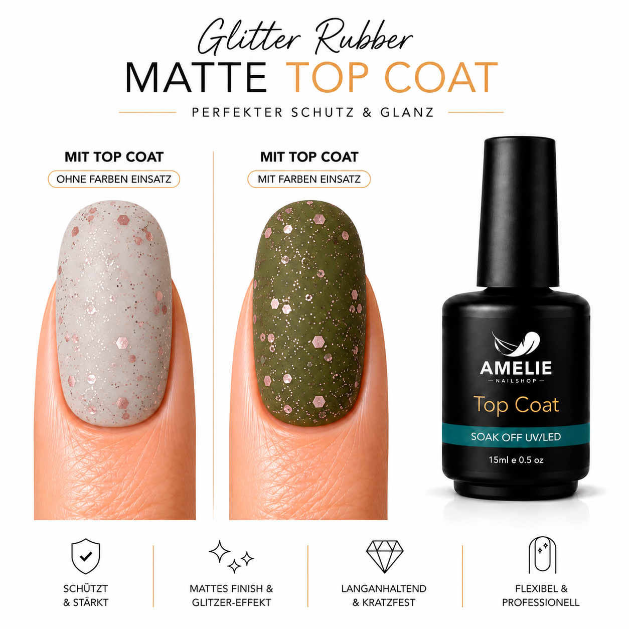 Amelie Nails Glitzer Rubber Matte Top Coat 02* 15ml