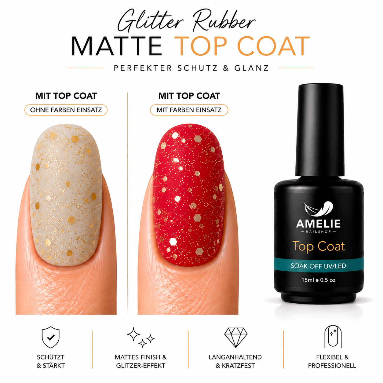 Amelie Nails Glitzer Rubber Matte Top Coat 03* 15ml