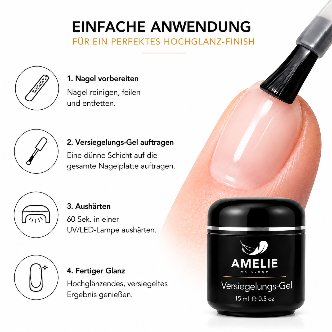 Amelie Nails Versiegelungsgel 15ml – Hochglanz Versiegelung