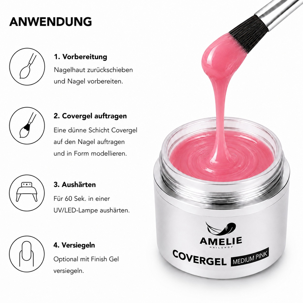 Amelie Nails Covergel UV Gel Medium Pink