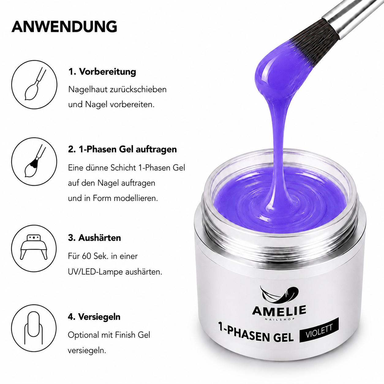 Amelie Nails 1-Phasengel Violett UV Gel Aufbau