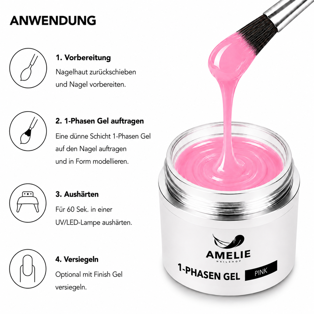Amelie Nails 1-Phasengel Pink UV Gel Aufbau