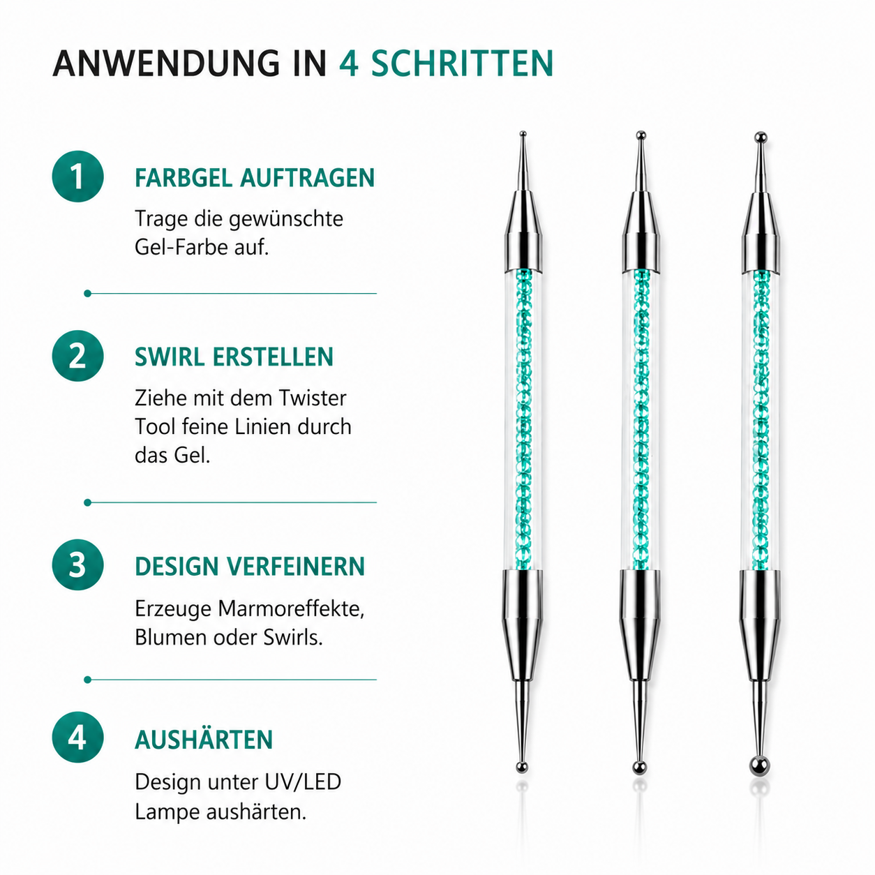 Twister-Swirl Nailart Pinsel - Grüne Perlen 3er Set