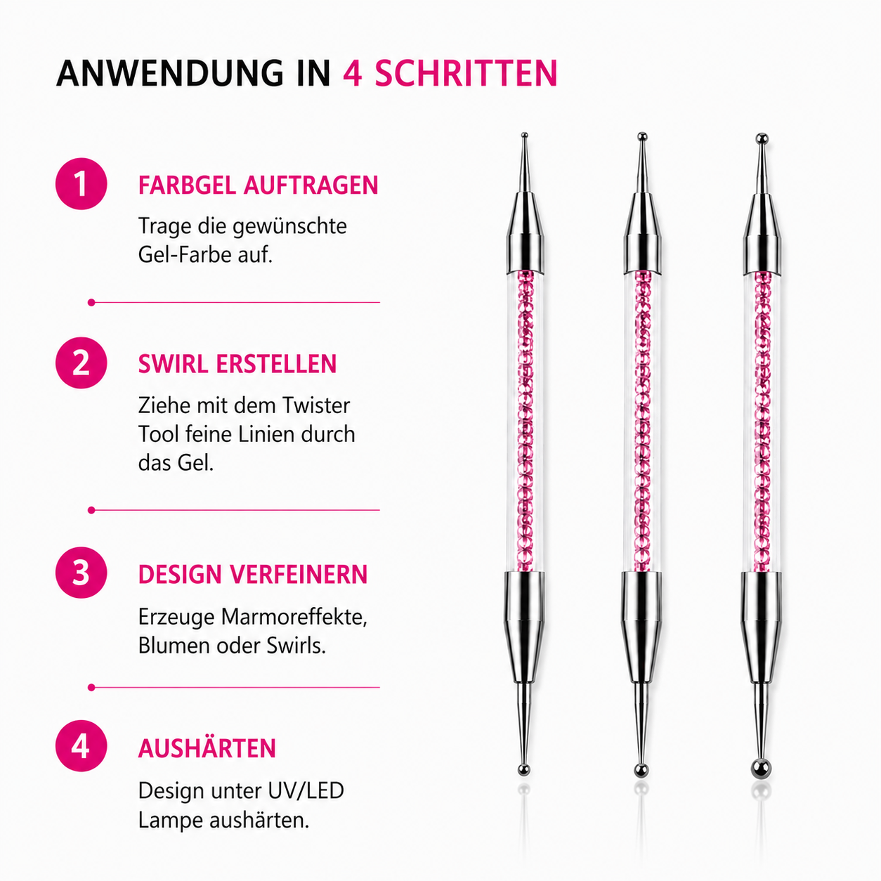 Twister-Swirl Nailart Pinsel - Pinke Perlen 3er Set