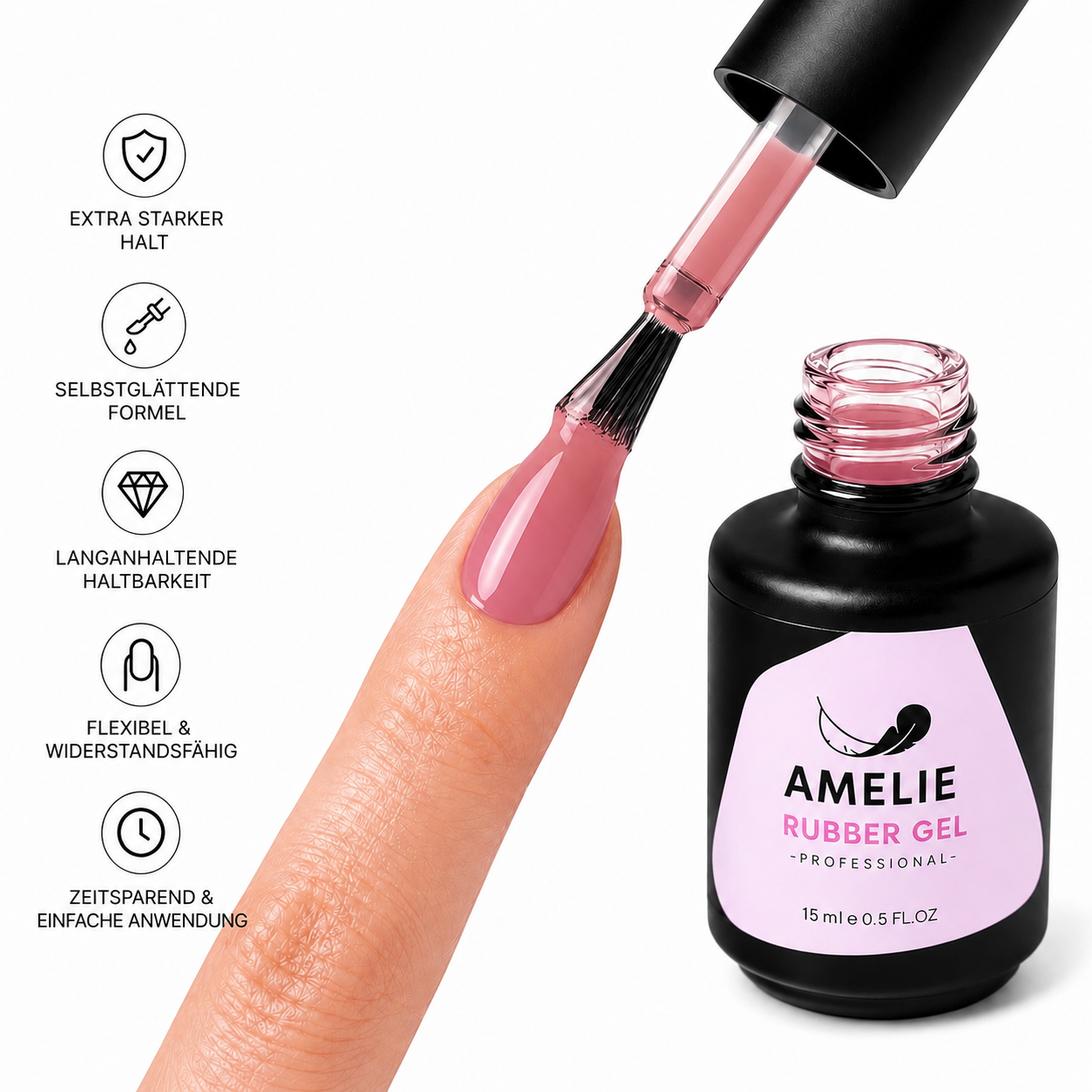 Amelie Nails Rubber Base Ge No Separation Medium Rose 16* 15ml