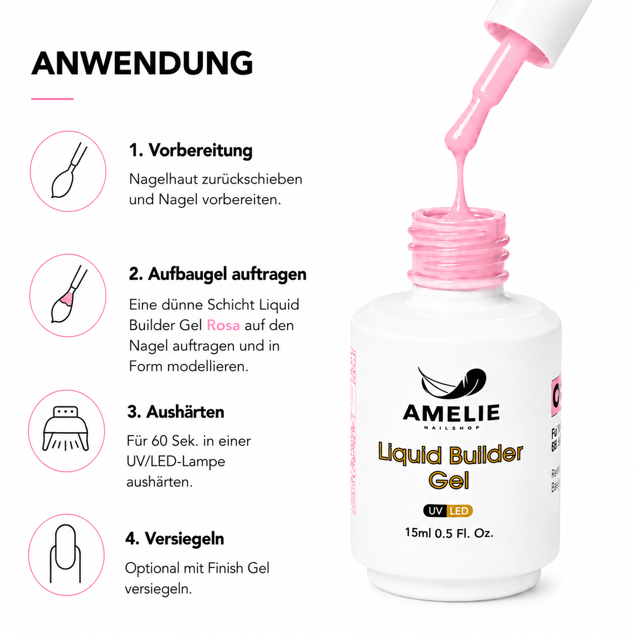 Amelie Nails Liquid Builder Gel Rose 23* 15ml