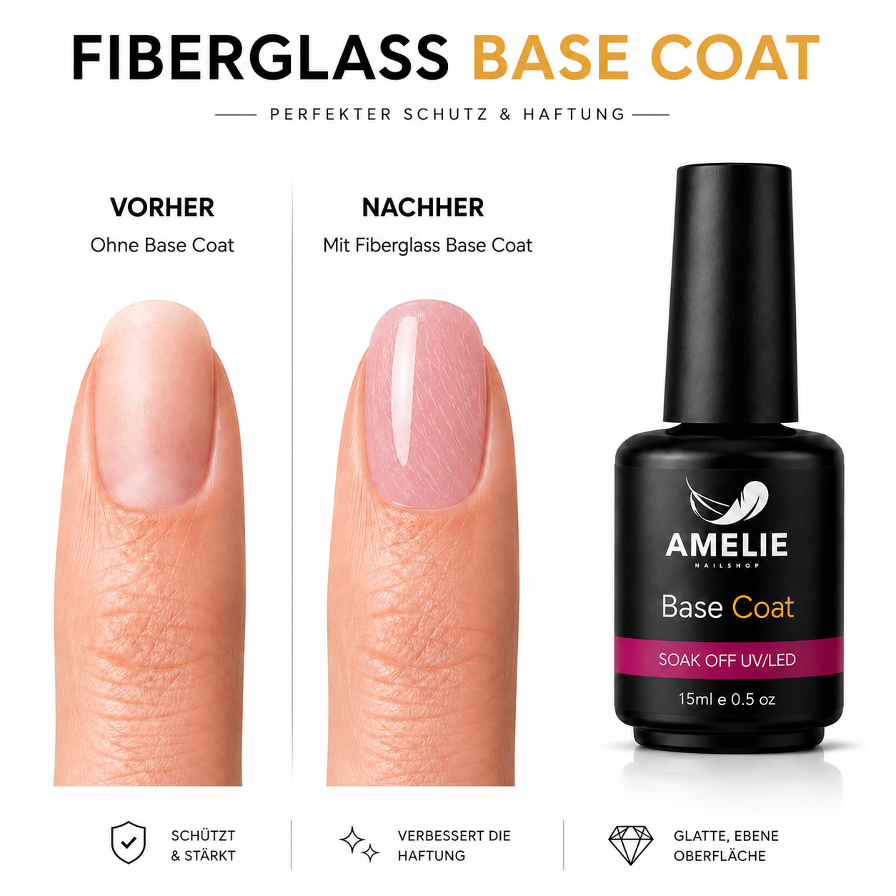 Amelie Nails Fiberglass Base Coat Rose 16* 15ml