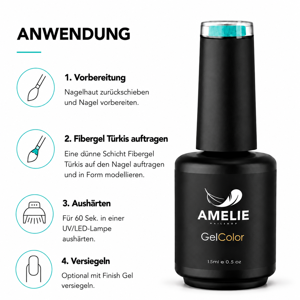 Amelie Nails Fibergel  UV-Nagellack Türkis F06* 15ml