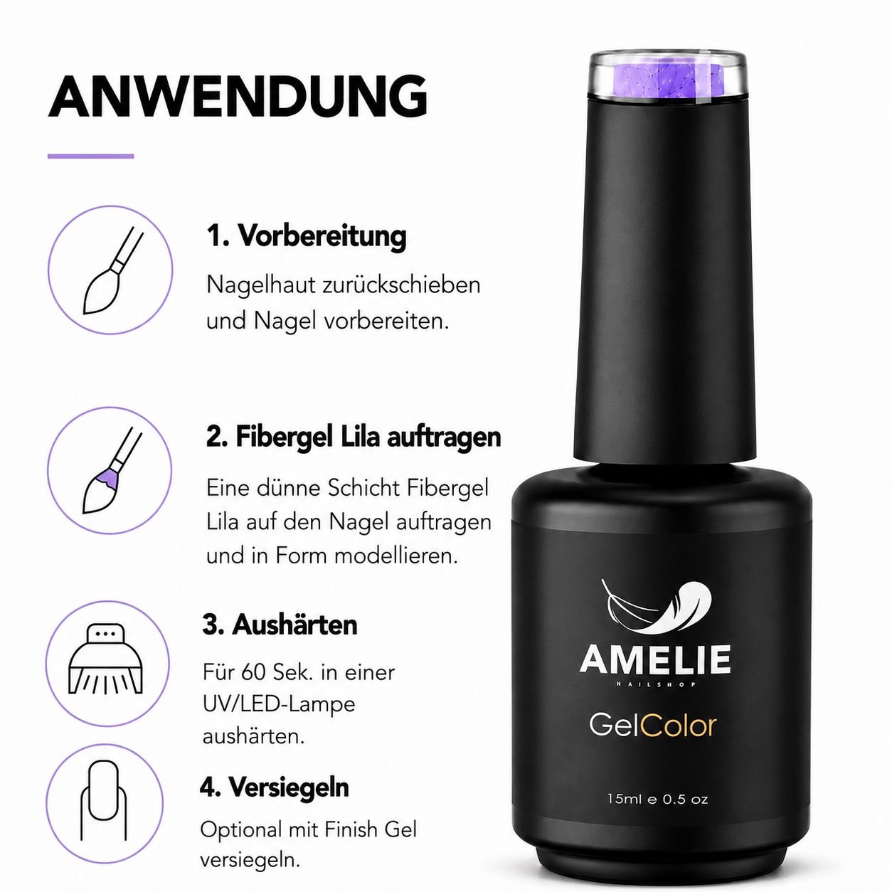 Amelie Nails Fibergel UV-Nagellack Lila F07* 15ml