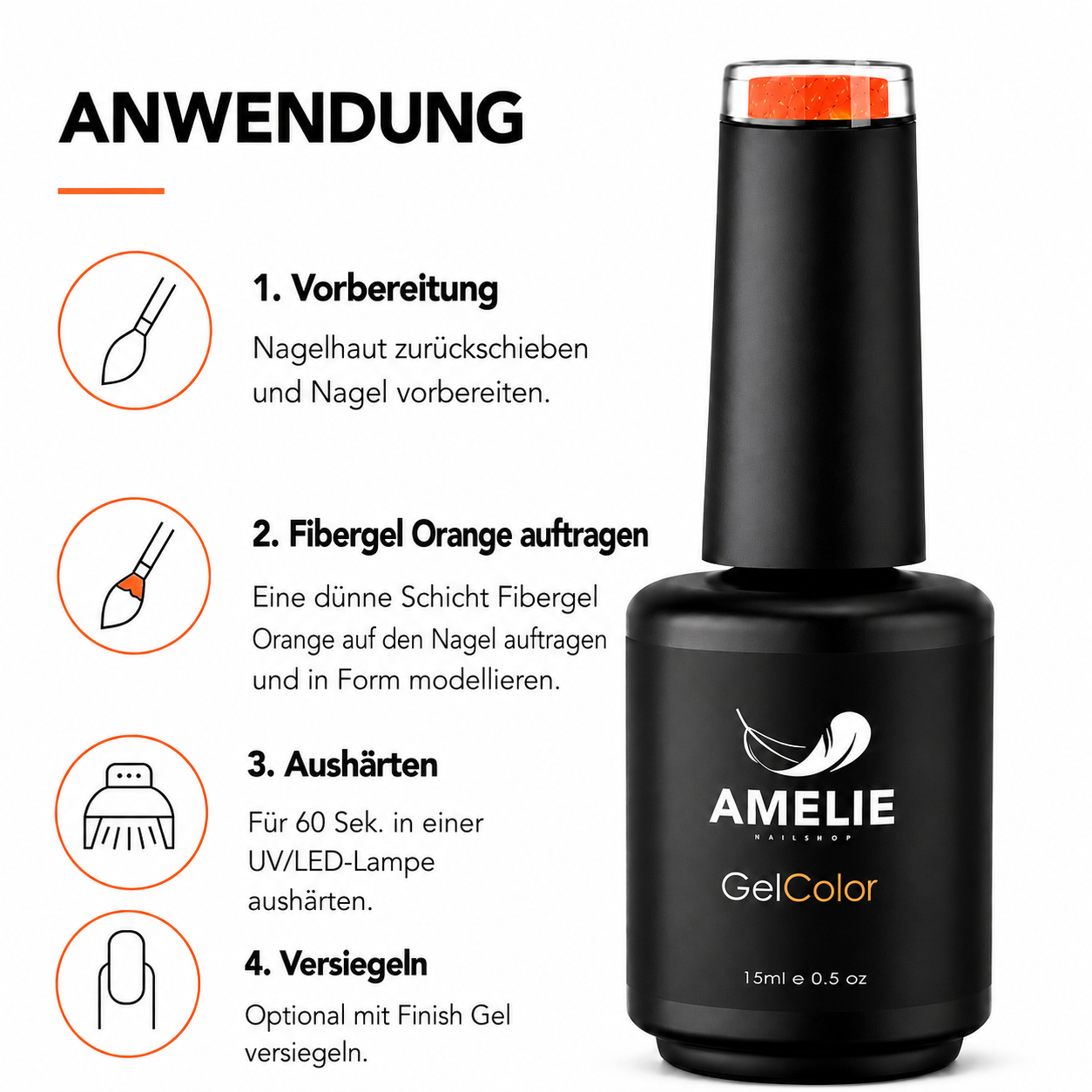 Amelie Nails Fibergel UV-Nagellack Orange F08* 15ml