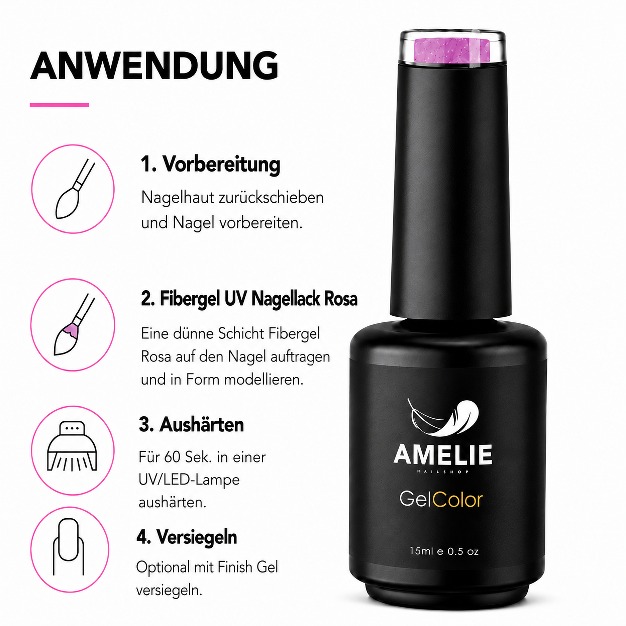 Amelie Nails Fibergel UV-Nagellack Rosa F12* 15ml