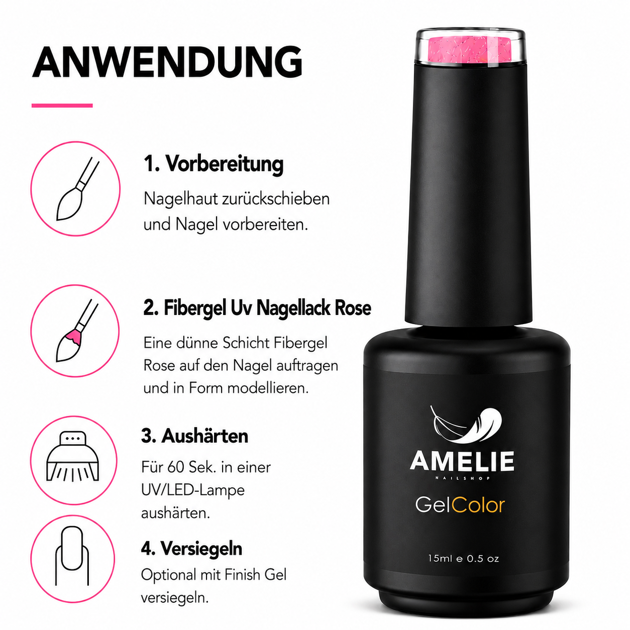 Amelie Nails Fibergel UV-Nagellack Rose F09* 15ml