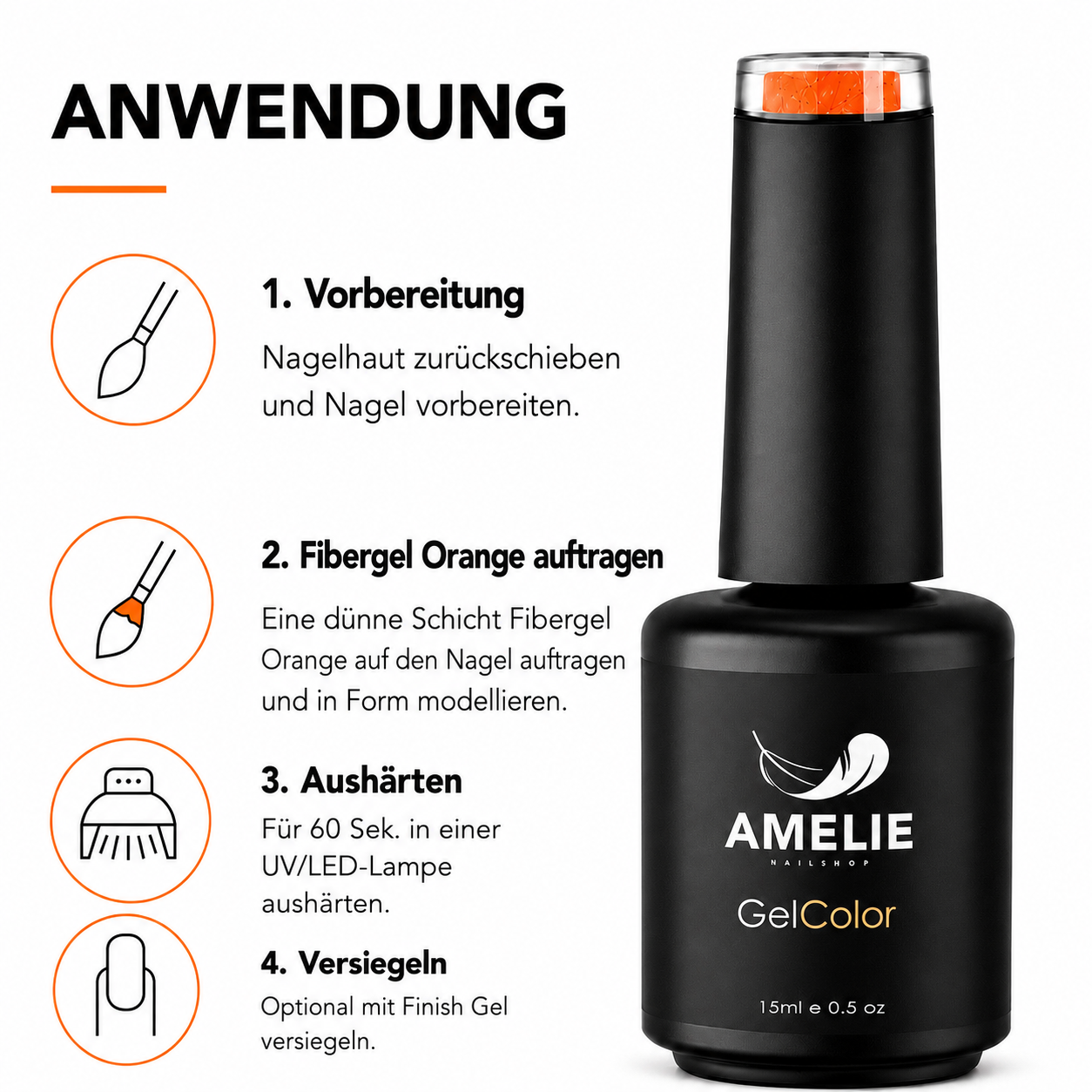 Amelie Nails Gel Fibergel UV-Nagellack Orange F05* 15ml