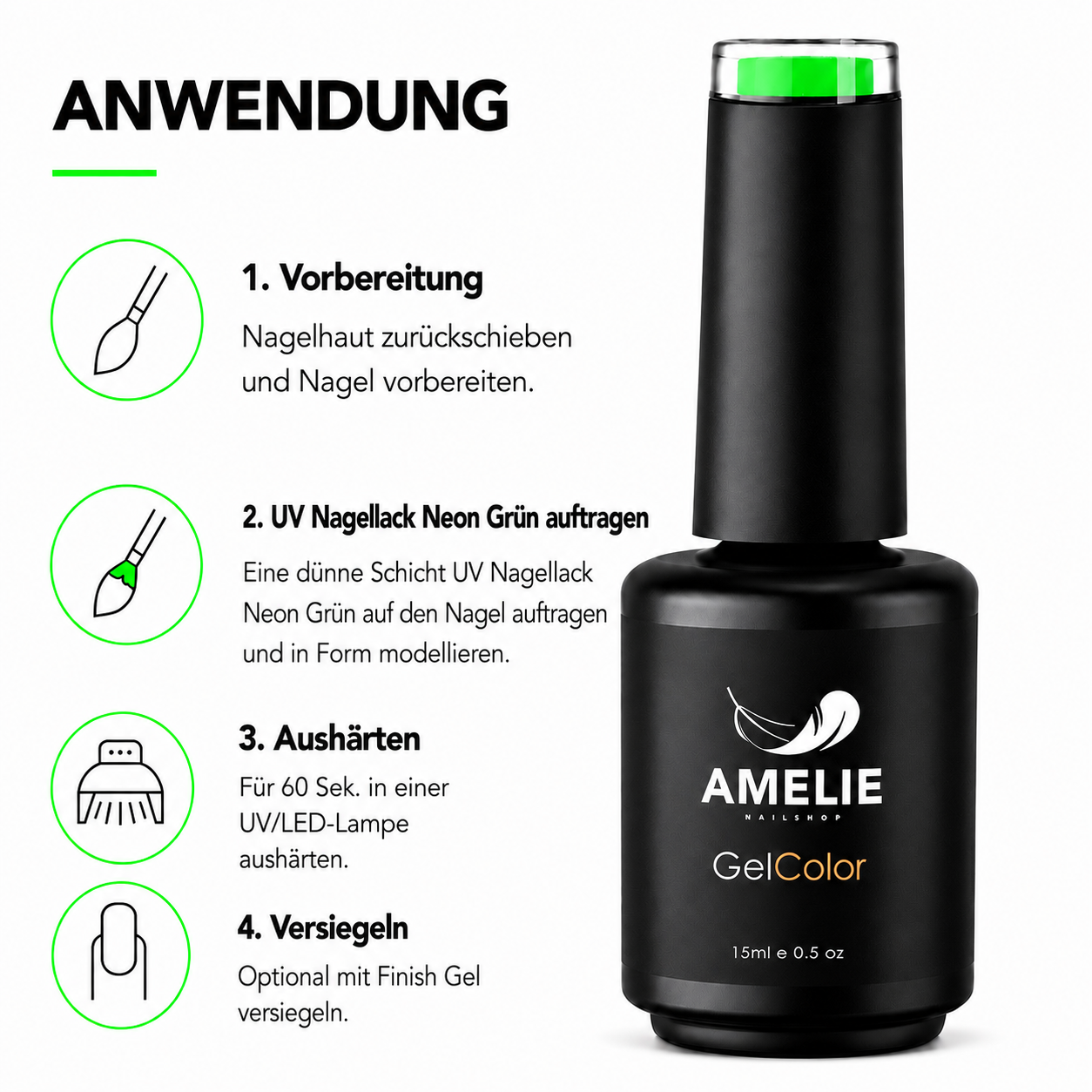 Amelie Nails UV-Nagellack Neon Grün 15ml N03*