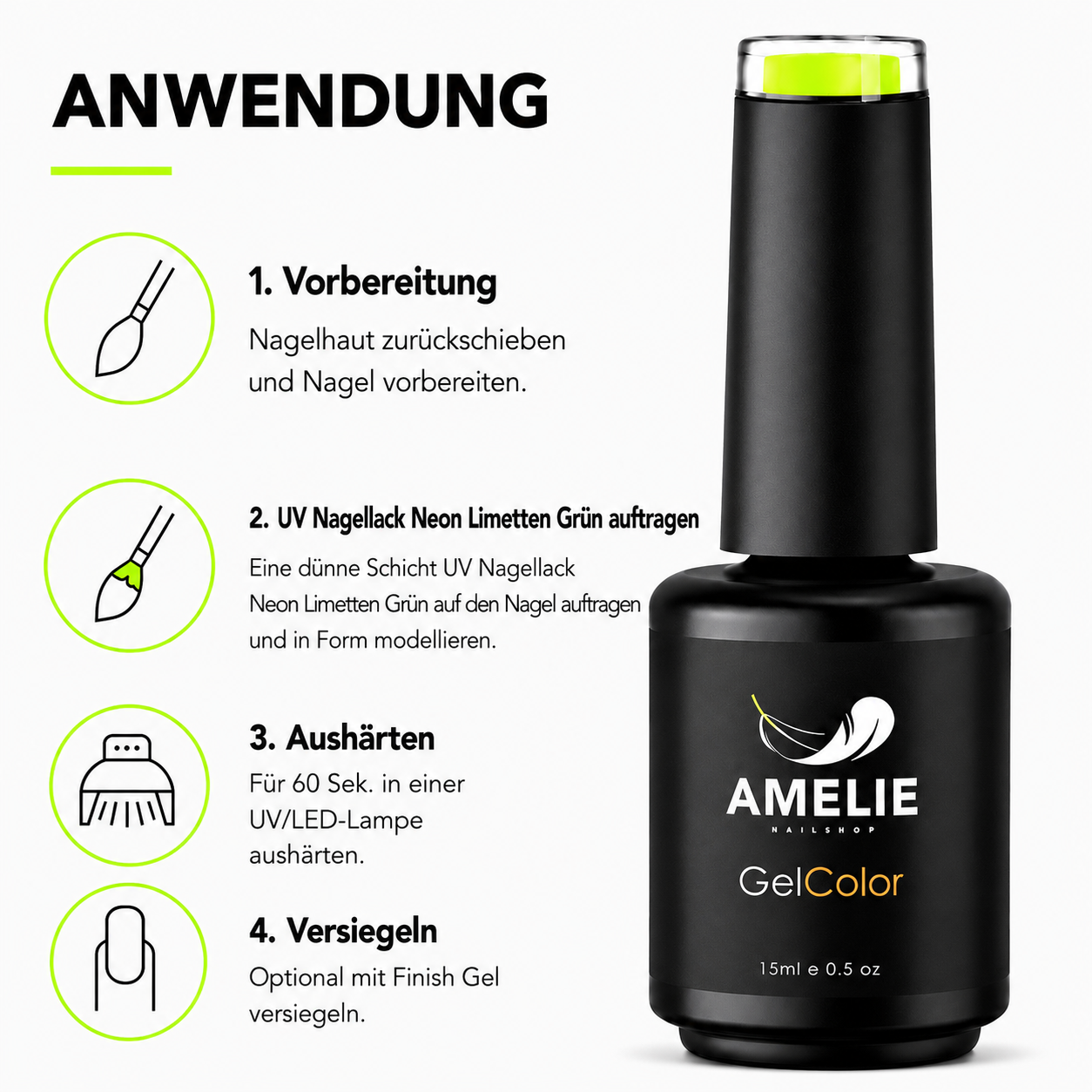 Amelie Nails UV-Nagellack Neon Limetten Grün 15ml N04*