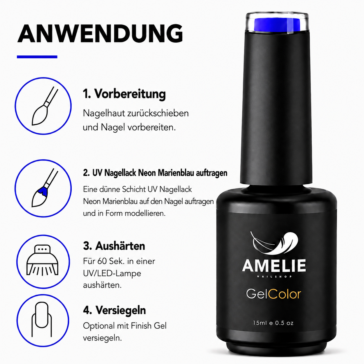 Amelie Nails UV-Nagellack Neon Marienblau 15ml N14*