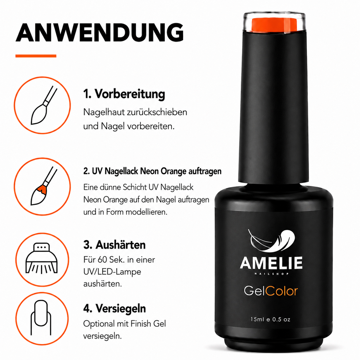 Amelie Nails UV-Nagellack Neon Orange 15ml N02*