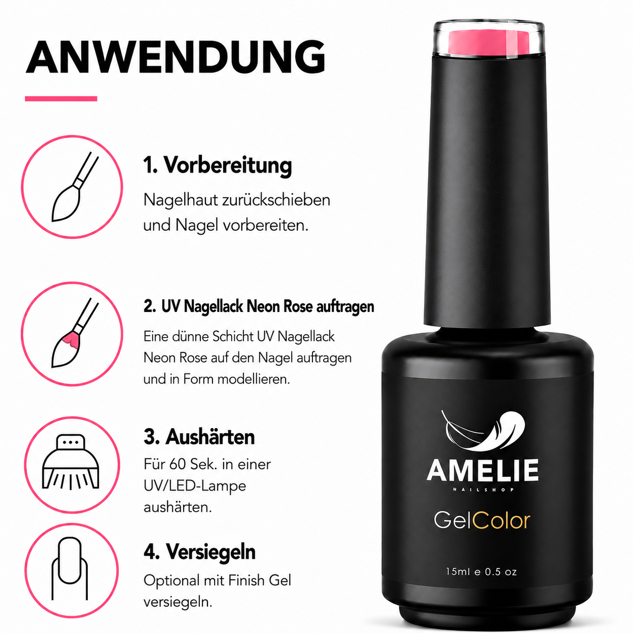 Amelie Nails UV-Nagellack Neon Rose 15ml N01*