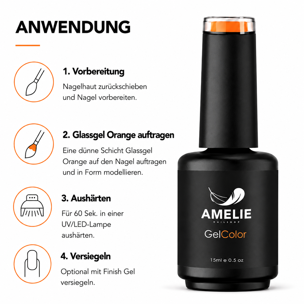Amelie Nails UV-Nagellack Glassgel Dunkel- Orange GGC03* 15ml