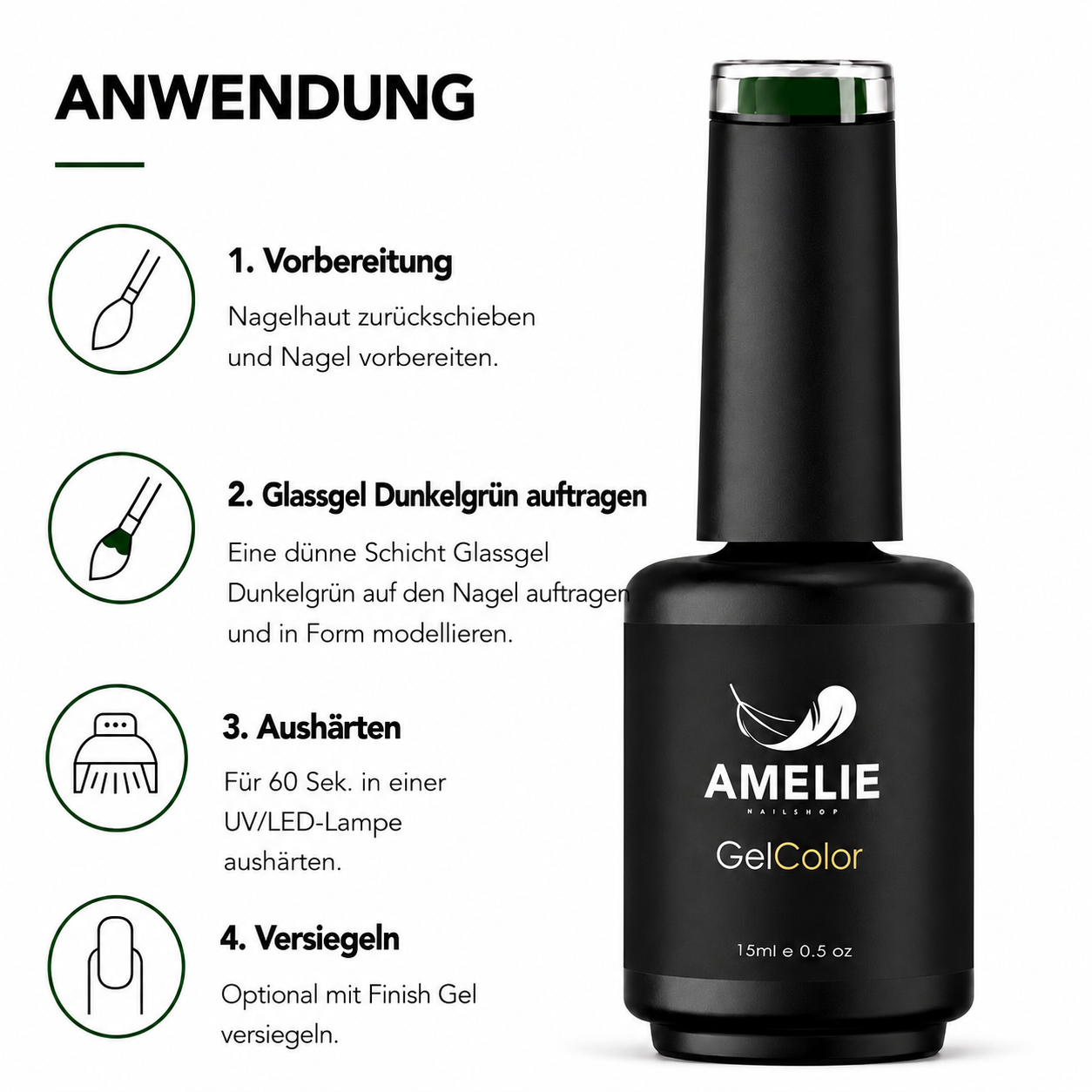 Amelie Nails UV-Nagellack Glassgel Dunkelgrün GGC19* 15ml