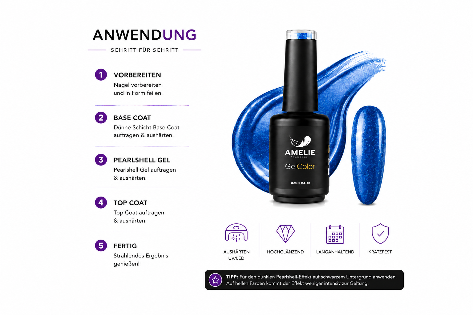 Amelie Nails Pearlshell Gel transparent Dunkelblau 15ml GP07*