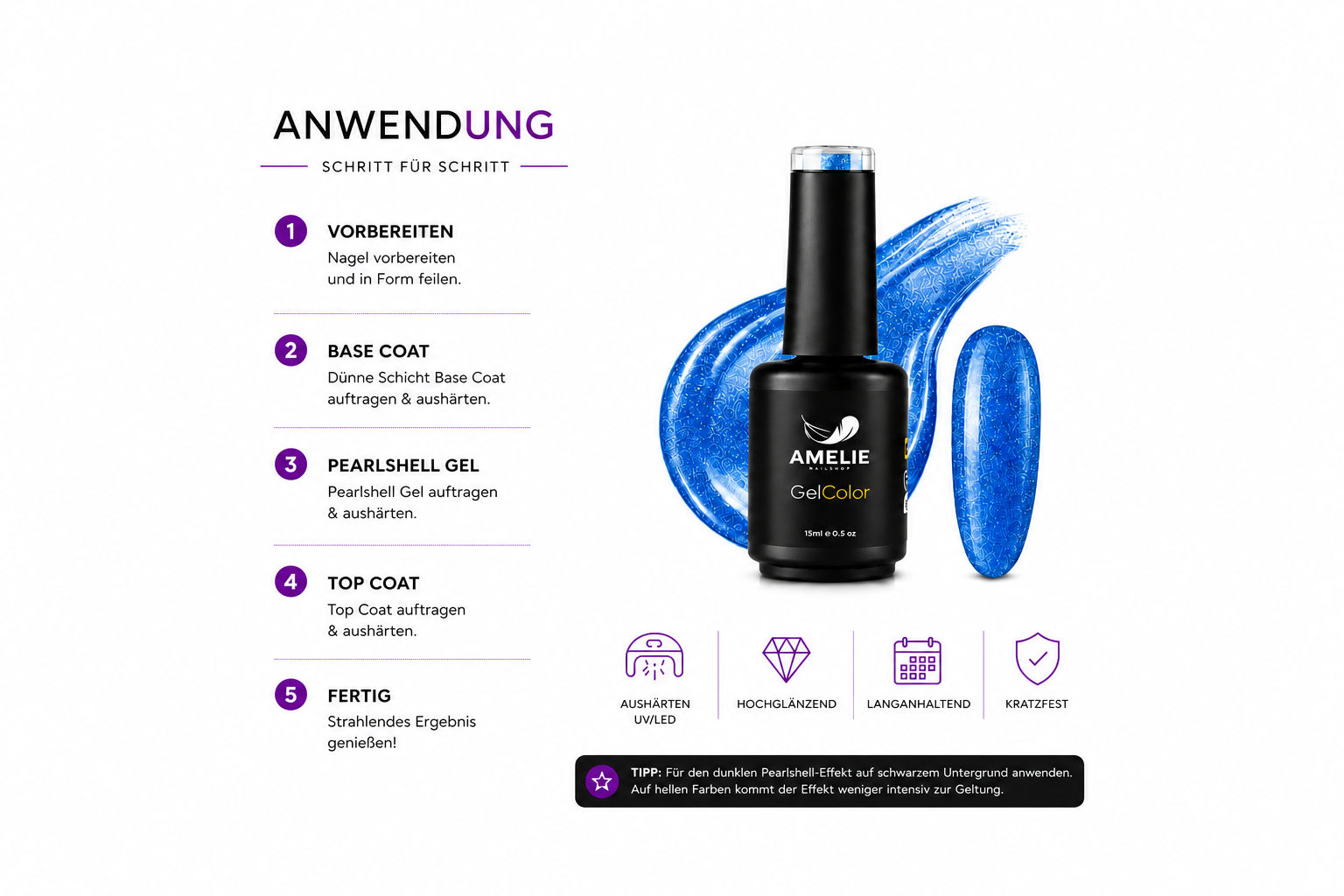 Amelie Nails Pearlshell Gel transparent Blau 15ml GP06*