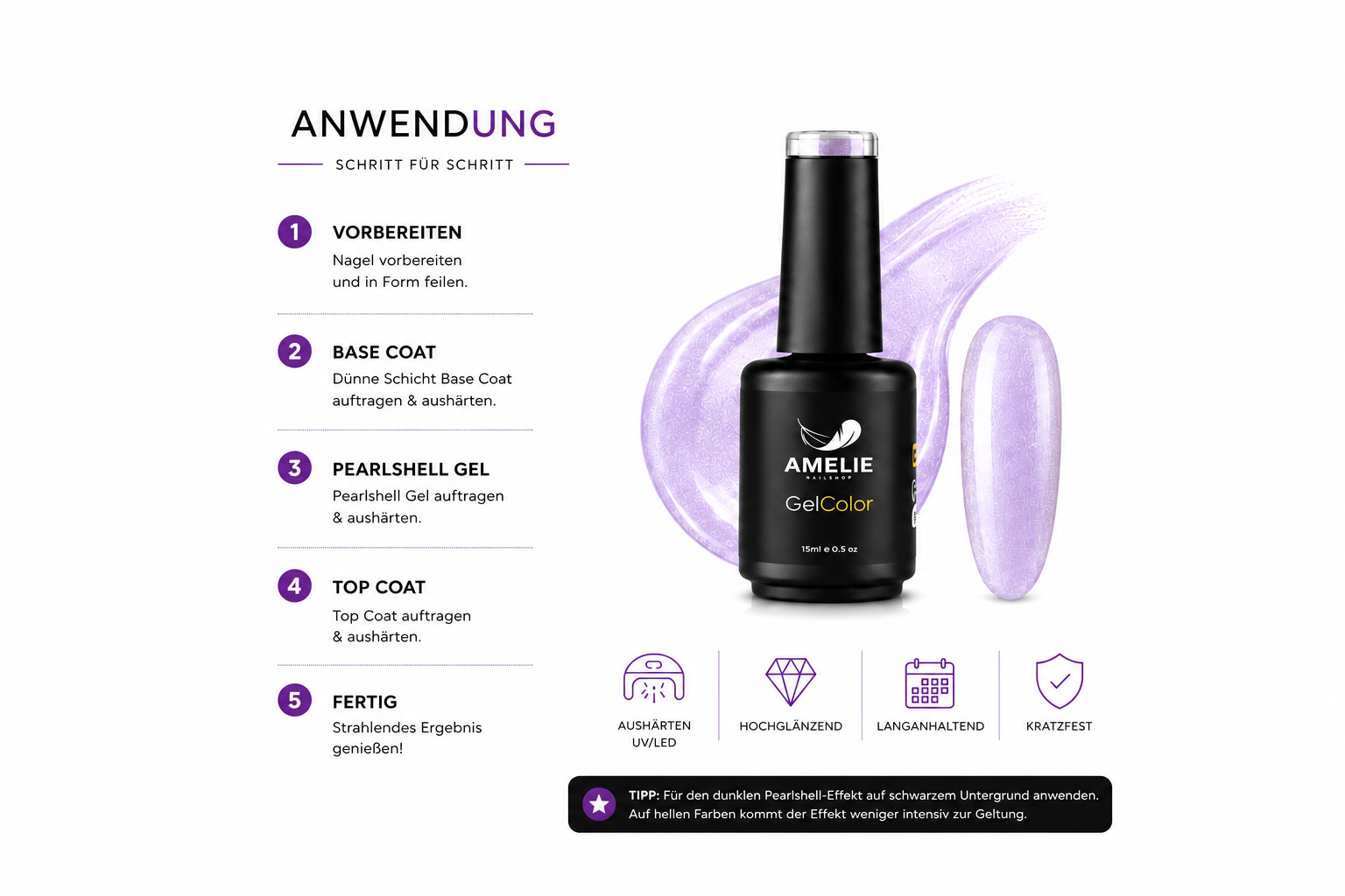 Amelie Nails Pearlshell Gel  transparent Lila 15ml GP03*