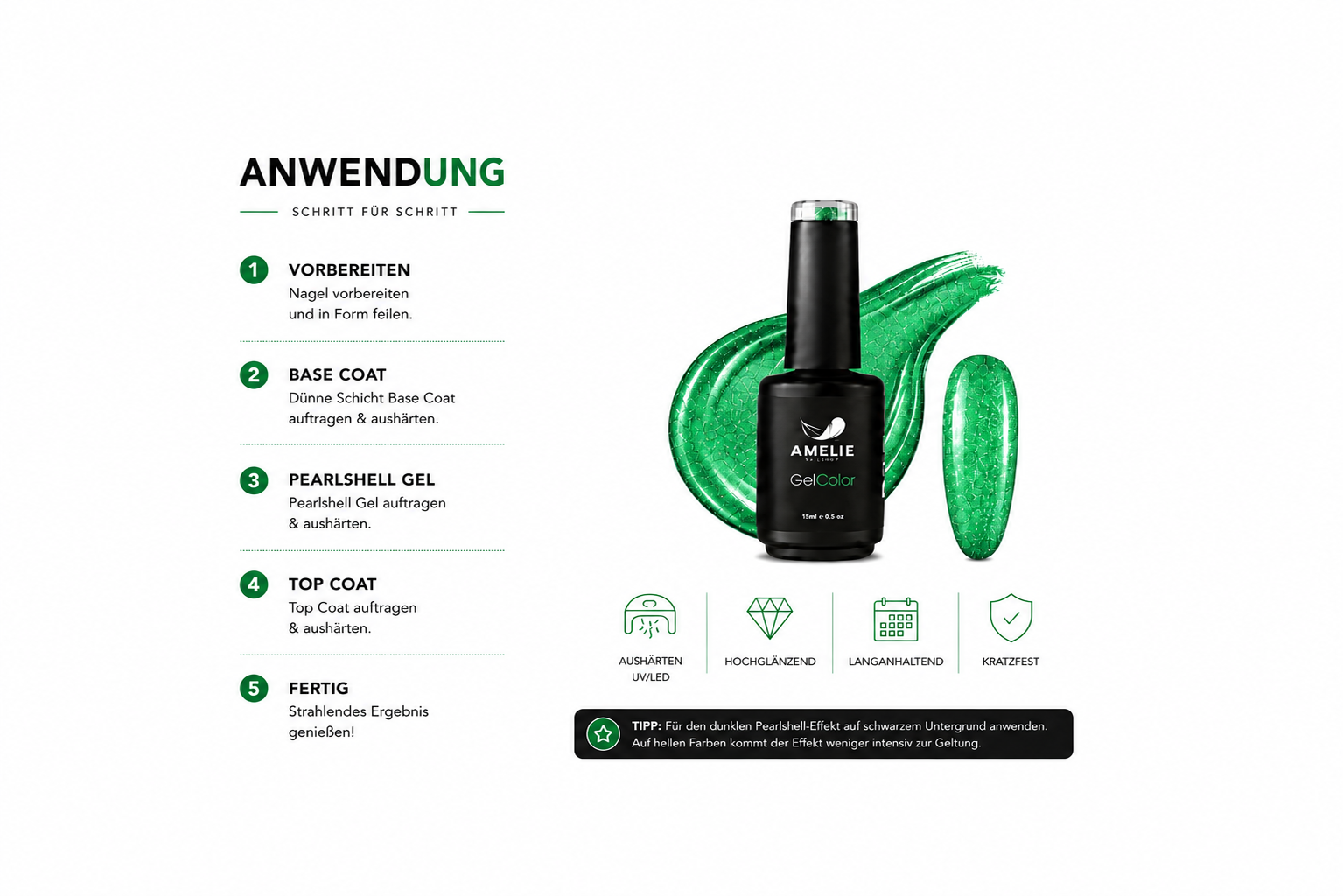 Amelie Nails Pearlshell Gel transparent Grün 15ml GP02*