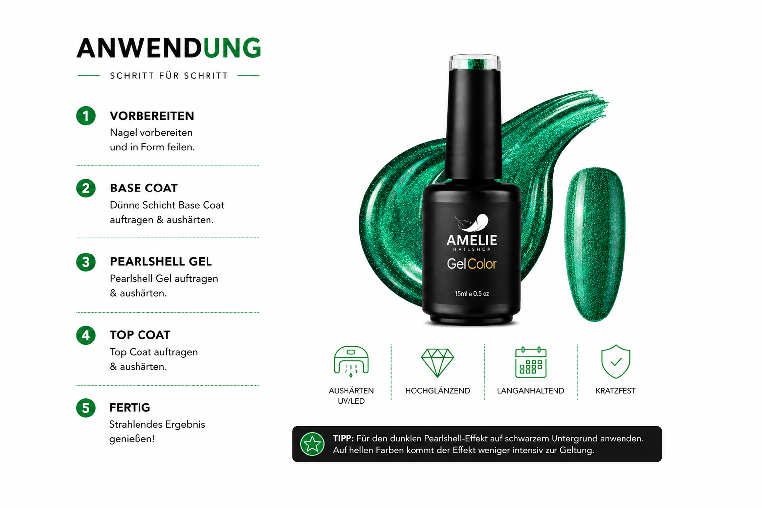 Amelie Nails Pearlshell Gel transparent Grün 15ml GP09*