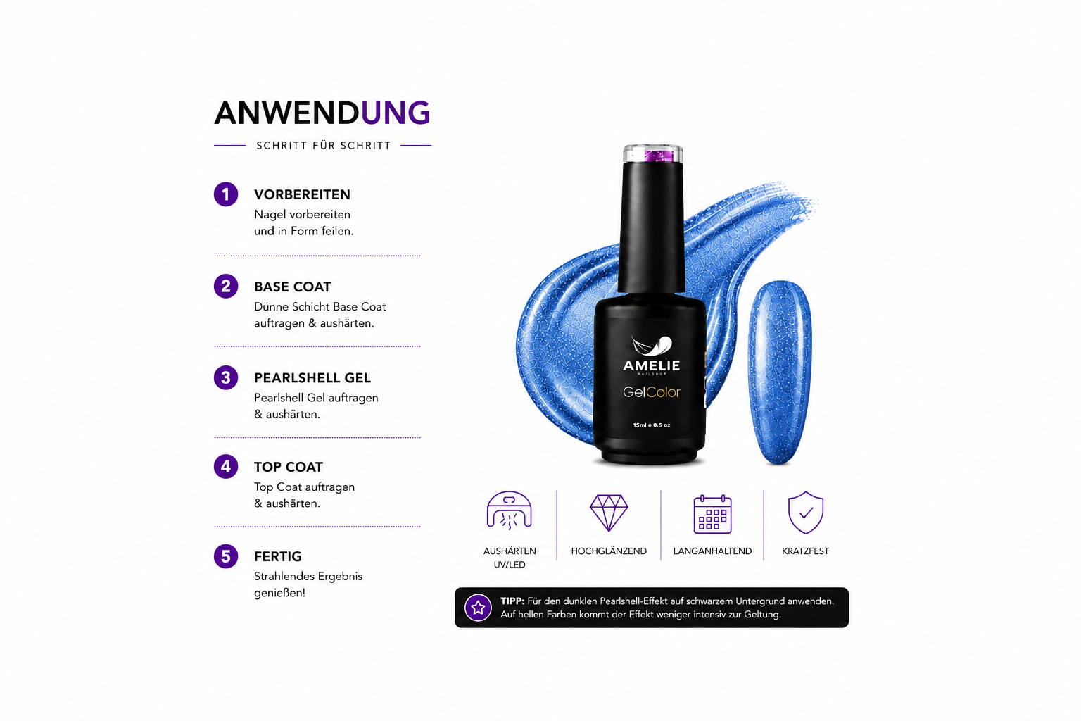 Amelie Nails Pearlshell Gel transparent Marienblau 15ml GP12*