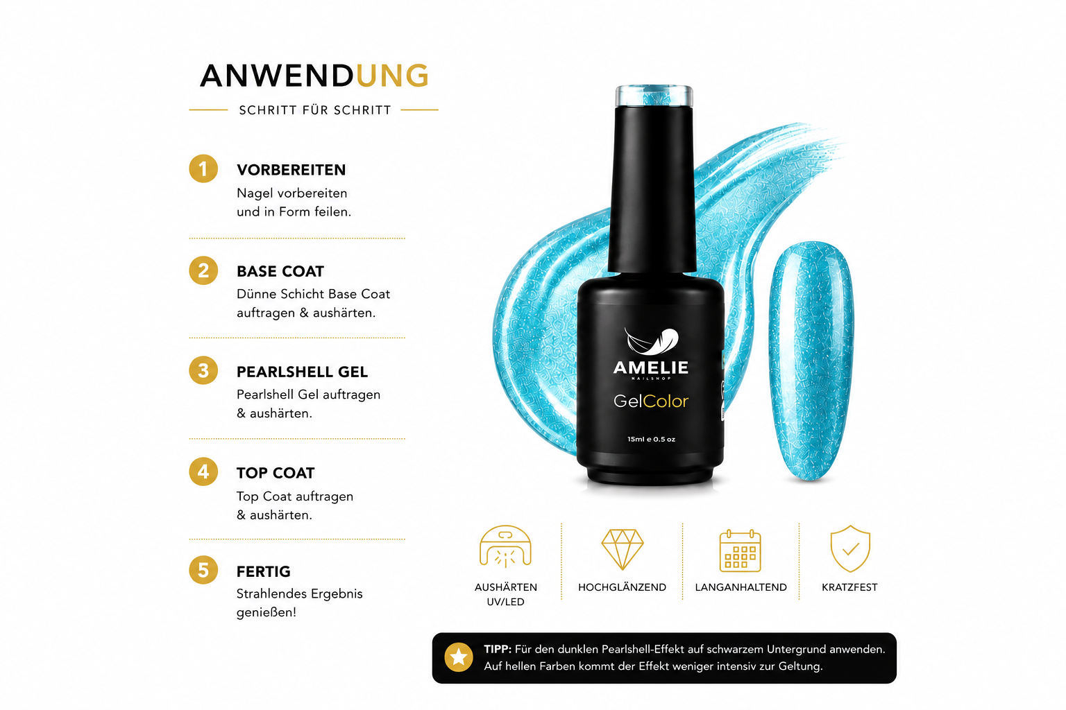 Amelie Nails Pearlshell Gel transparent Türkise 15ml GP05*