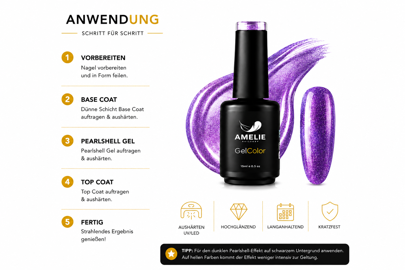 Amelie Nails Pearlshell UV-Nagellack transparent Lila 15ml GP01*