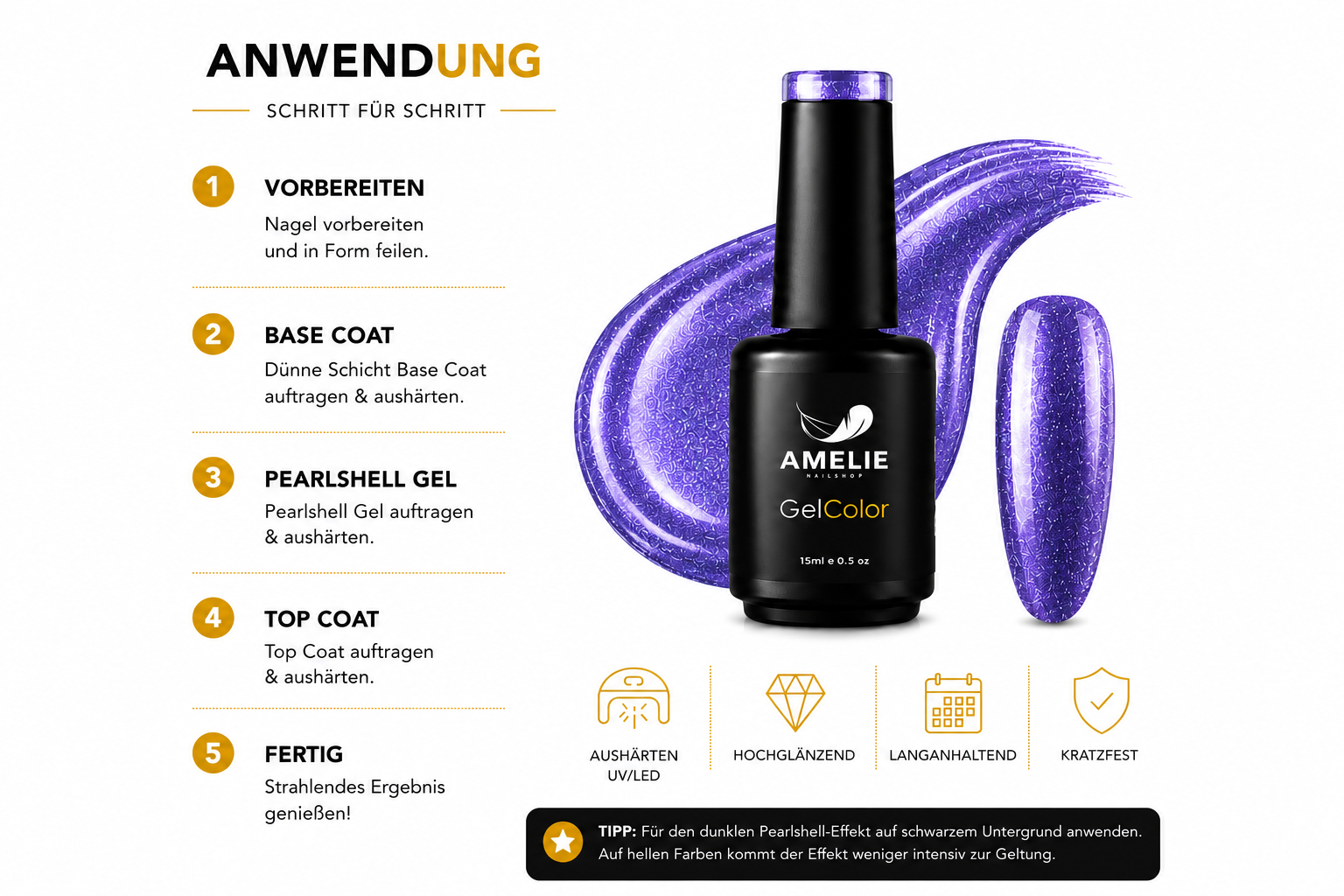 Amelie Nails Perlshell UV-Nagellack transparent Lila 15ml GP11*
