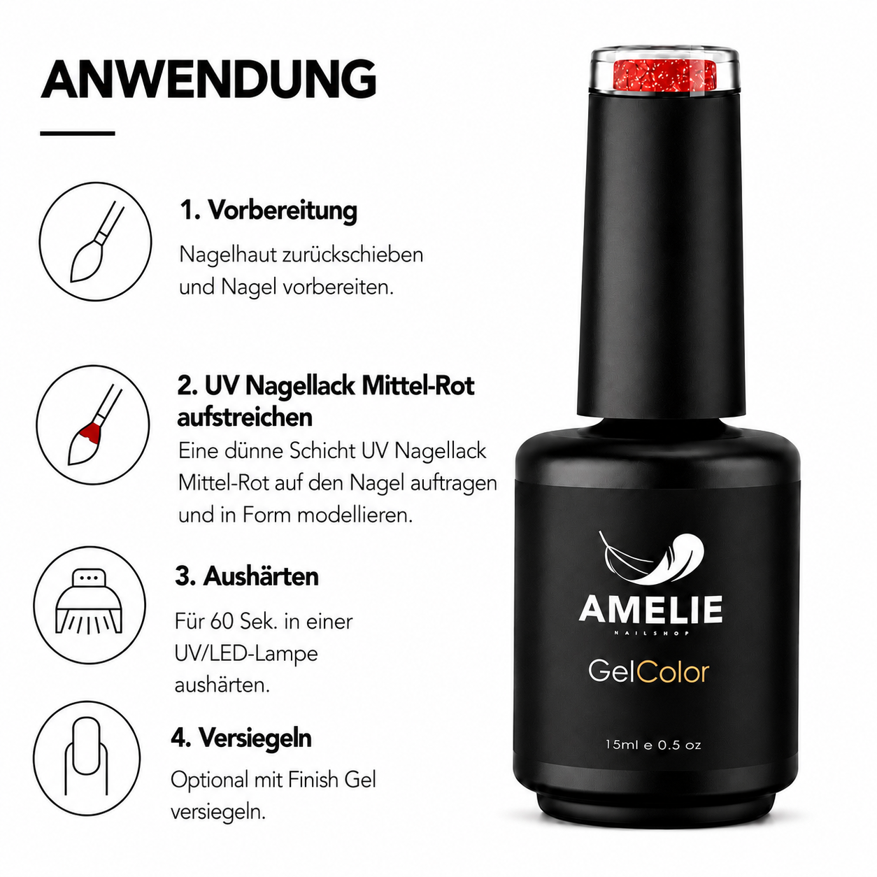 Amelie Nails UV-Nagellack Mittel-Rot PM87* 15ml