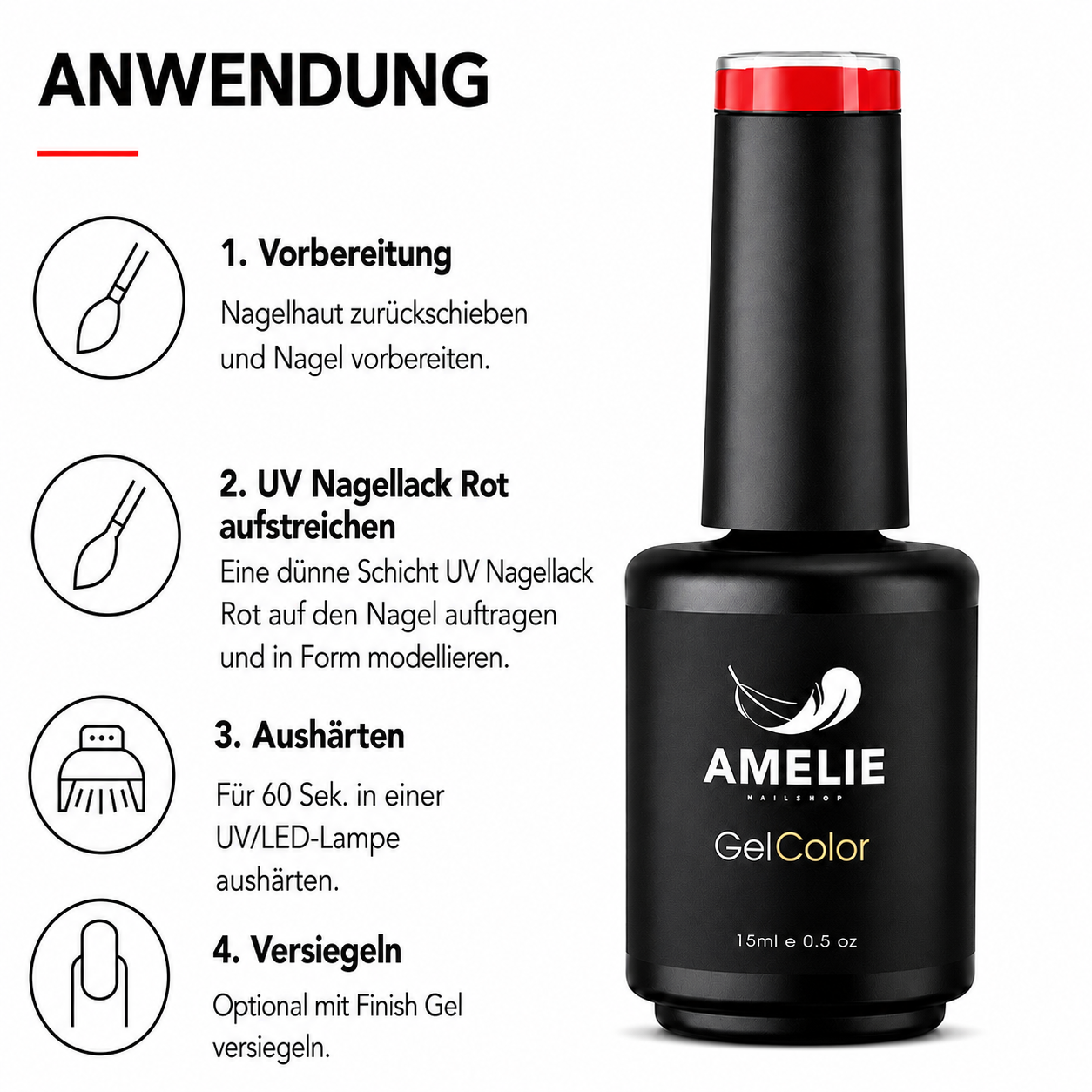 Amelie Nails UV-Nagellack Rot GC65* 15ml