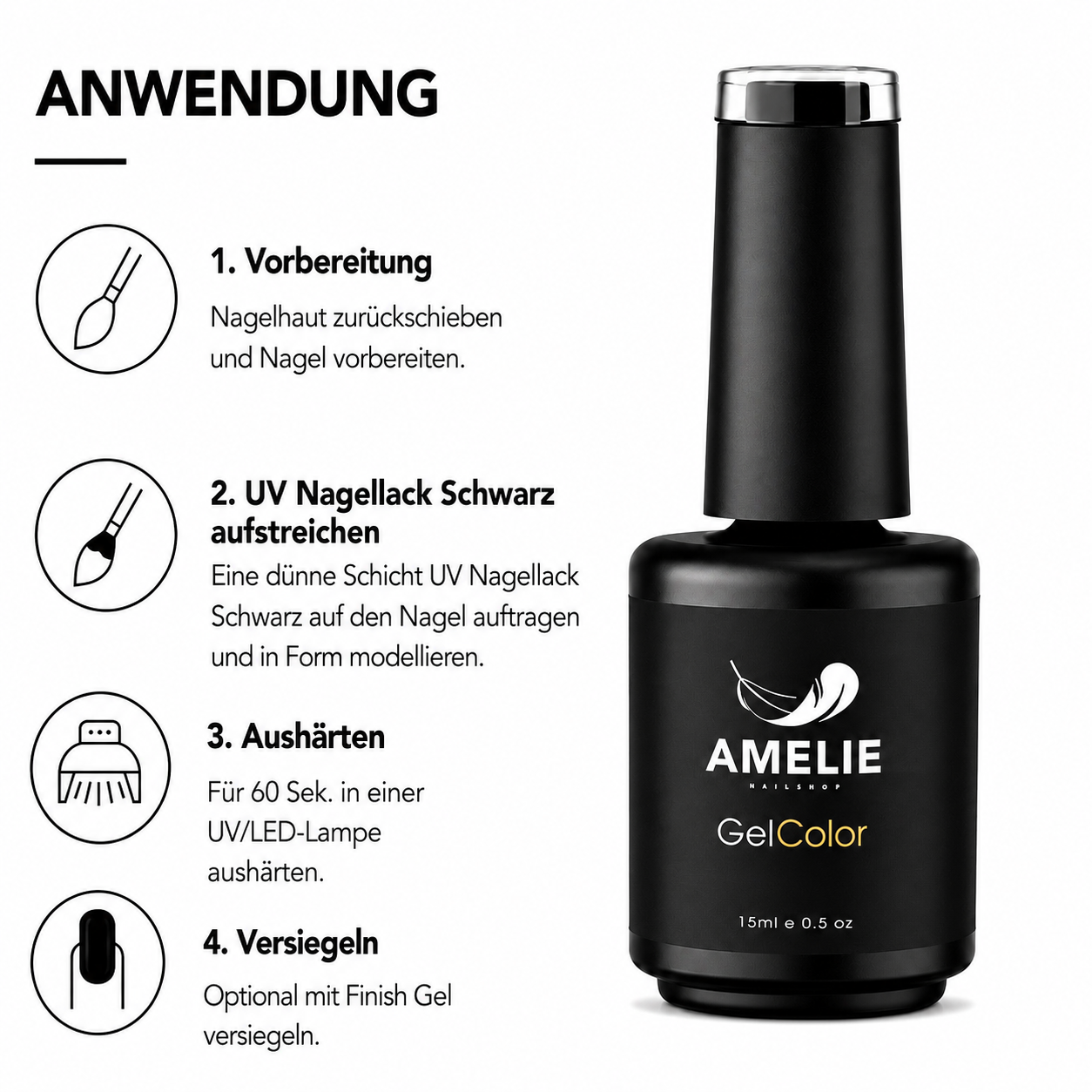 Amelie Nails UV-Nagellack Schwarz PM108* 15ml