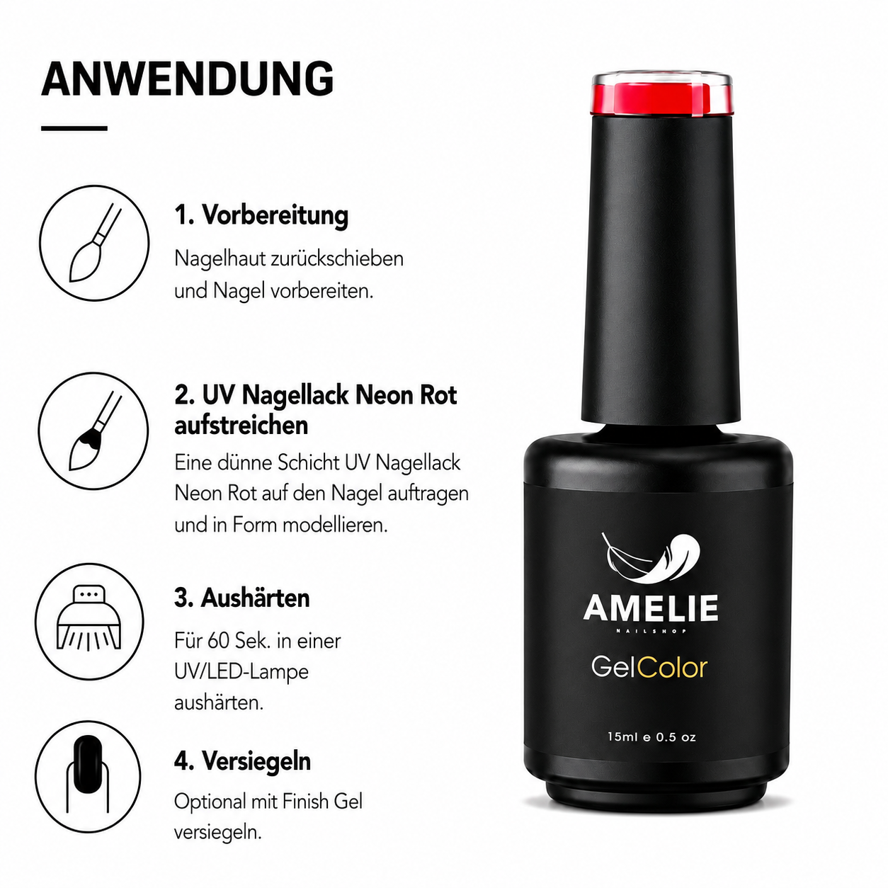 Amelie Nails UV-Nagellack Neon-Rot PM85* 15ml