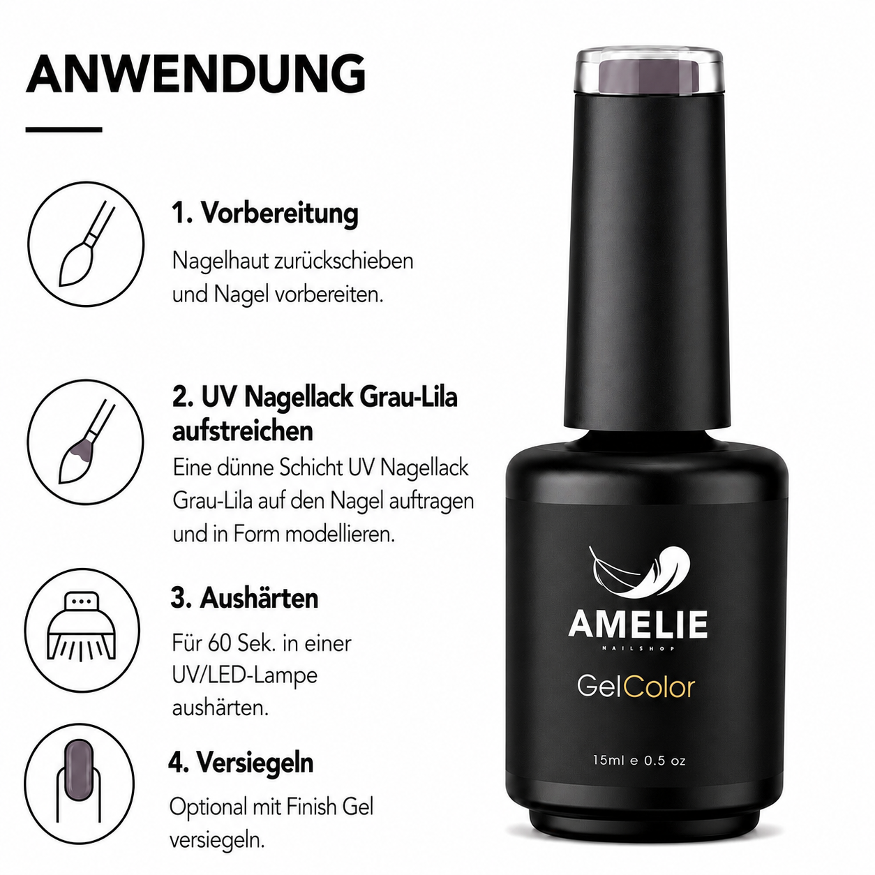 Amelie Nails UV-Nagellack Grau- Lila  PM45* 15ml